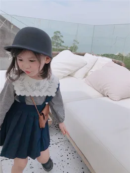 2020. gada Rudenī Jaunās Meitenes Pleds Izšūti Kreklu Baby Toddler garām Piedurknēm Kokvilnas Modes Topi Apģērbi Bērnu Modes Krekli