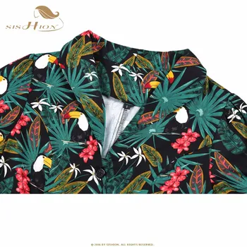SISHION Papagailis Palmu Ziedu Drukāt Vintage Kleita Ir 2021. Plus Lieluma Ziedu Kokvilnas Tunika Sievietēm, Dāmām, Šūpoles Rockabilly Kleitas SD0002