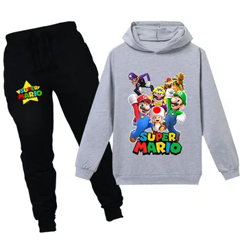 Super Mario Zēni Meitenes Bērniem Toddler Kapuces Džemperis Mario Bros Drukāt sporta Krekls Bikses, Uzvalks Bērniem, Hoodies, lai 2-16 Gadiem