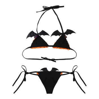 Sieviešu Velns Meitenes Iedomātā Halloween Cosplay Kostīmi uzposties Bikini Apakšveļas Komplekts Krūšturis ar G-string Biksītes Jaunums Clubwear