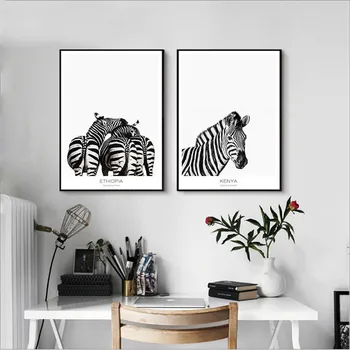 Melna Balta Dzīvnieku Zebra Attēlu, Mājas Dekoru Ziemeļvalstu Kanvas Glezna Viesistabā, Guļamistabā Sienas Art Print Plakātu Minimālisma Krāsošana