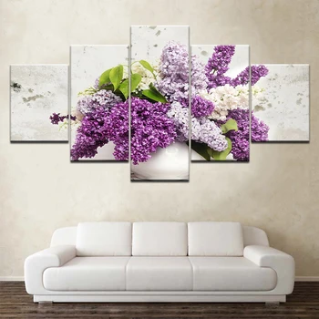 Ceriņi ir vāze ziedi 5 Paneļi HD Drukāt Sienas Mākslas modernās Moduļu Plakātu mākslas Kanvas glezna uz dzīvojamo Istabu Mājas Dekoru