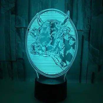 Dzīvnieku Govs Galvu Akrila Plāksnes 3D Lampas Multicolor Bērnu Dāvanu Guļamistaba Nakts Gaisma Mājas Puse Dekoratīvās Mākslas Apgaismojums Gulēt Blakus