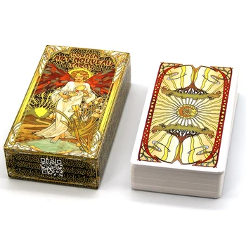 Zelta Jūgendstila Tarot Klāja 78 Kārtis ar Rokasgrāmata Kartes Mistisks Zīlēšana Grāmatu Komplekti Iesācējiem Classic Art Nouveau Stilā