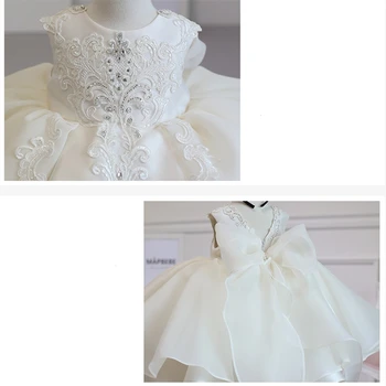 Oficiālo Baltā Ceremoniju Kleita Meitene Frēzēšana 1. Dzimšanas dienas Kleita Baby Girl Dress Elegants Princese Kleitas Puse Kristību Vestidos