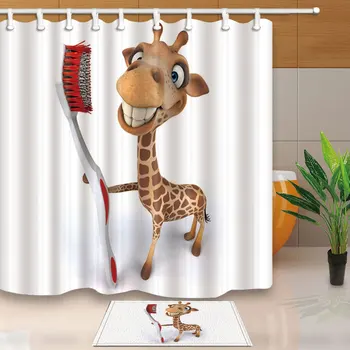 Mājas Dekori Dušas Aizkari Smieklīgi Žirafe ar zobu Suku Vannas Ekrāni Poliestera Audums Ūdensizturīgs un Pelējuma Apliecinājums, ar 12 Āķi