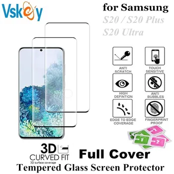 VSKEY 10pcs Pilnu 3D Vāks Rūdīta Stikla Samsung Galaxy S20 Plus Screen Protector for Galaxy S20 Ultra Aizsardzības Plēves
