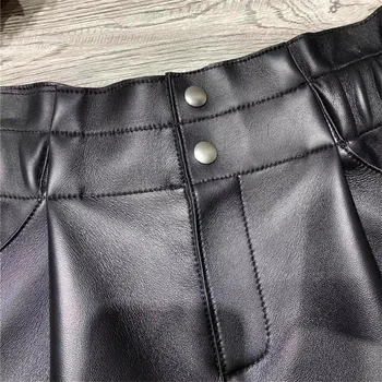 Sieviešu, melnas bikses īstas ādas skrejceļa modes korejas augsta vidukļa streetwear aitādas rudens ziemas bikses