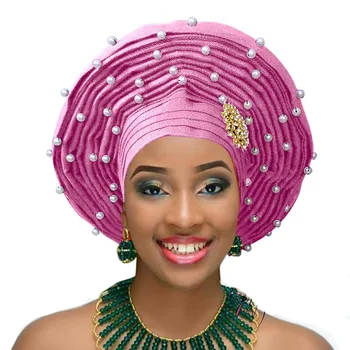 Aso oke headtie par sievieti, kāzu auto gele ar pērlēm āfrikas headtie kāzu cepures 2018