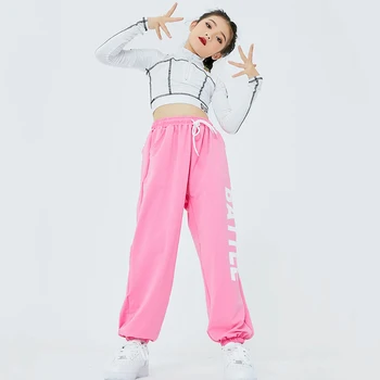 Rudens Bērnu Hip Hop Apģērbu Prakses Valkāt Augstu Kakla Topi, Meiteņu Džeza Deja Kostīmu Ielu Dejas Rozā Bikses, Uzvalks DNV14029