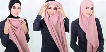 D1 10pcs/daudz sievietēm, vienkāršs tērzēšanas kokvilnas džersija šalle Vadītājs hijab wrap tīrtoņa krāsu šalles musulmaņu hijabs veikalā ready-to-wear