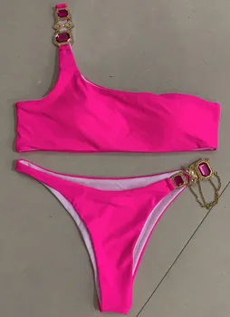 Jaunu Kristāla Dimants Viena pleca, Bikini Ir 2021. Sieviešu Peldkostīms Sieviešu Peldkostīmi Rhinestone Bikini komplekts Brazīlijas peldkostīms Peldēt