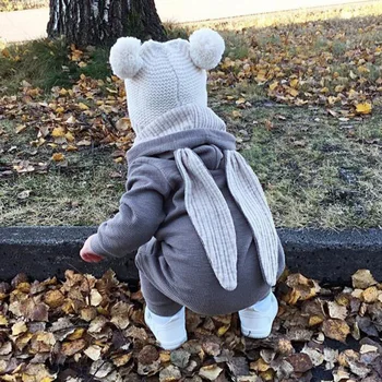 Jaundzimušo Bērnu Trusis Drēbes Romper Zēns Meitene Jumpsuit Toddler Apģērbu Viengabala Lielām Ausīm Kapuci Rāvējslēdzēju Zīdaiņu Outits