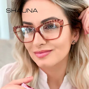 SHAUNA TR90 Anti-Zila Gaisma Brilles Rāmis Pavasara Viru Sieviešu Kaķu Acs Optiskie Rāmji