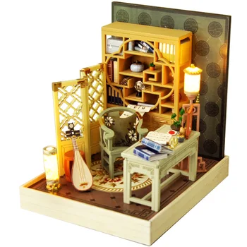 Jauns DIY Koka Dollhouses Studiju Classic Istabu, 1:24 Samontēti Miniatūru Mēbeles Leļļu Nams Rotaļlietas Bērniem Pieaugušo Drauga Dāvanu