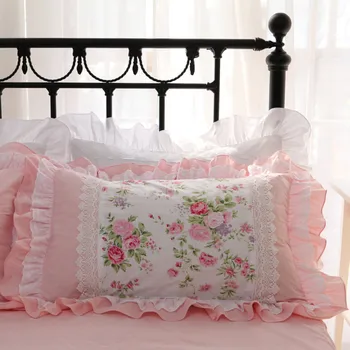 2gab rožu drukāt spilvens gadījumā Izšuvumi savirmot lāce spilvendrāna kokvilna spilvena segums gultas gadījumos spilvens fiktīvām pillowcover