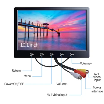 10.1 collu AV TFT LCD Auto Monitors portatīvo Atpakaļskata Rezerves Kameras Ekrāns 1024*600 CCTV displejs 7