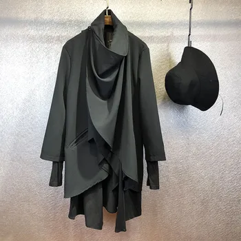 20 gada rudens un ziemas Harajuku stils asimetrisko hem zaudēt jaka dizaineru modeļi, konusveida izšūšanas personības viltus divdaļīga tre