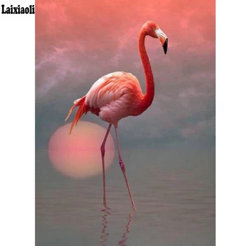 DIY Dimanta Izšuvumi Saulrieta Flamingo Pilnu kvadrātveida 5d Dimanta Krāsošana Diamond Cross Stitch Mozaīkas Kristālu Apdare Zīmējumu