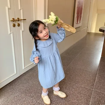 Bērnu Apģērbu 2020. Gada Rudenī Jauna Meitene, Salds Ziedu Kleita + Mežģīņu Apkakli, Garām Piedurknēm Kleita Divi Gabali Komplekts Bērniem Princese Kleitas