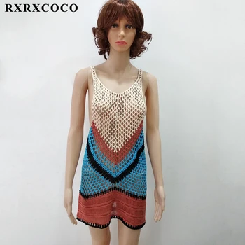 RXRXCOCO 2018 Jaunā Pludmales Cover-Up Bikini Adīt Tamborēt Peldkostīmi Vasaras Pludmales Apģērbu Dobi Peldkostīmu uz Augšu, Pludmales Apģērbi