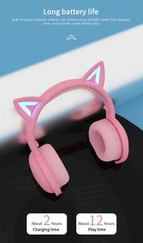 Cute Kids Austiņas Bezvadu Austiņas Gaismas DIODE Kaķu Ausu Kaķu Ķepu Meitenes Dāvanu Bluetooth Austiņas HIFI Stereo Bass Ar Microhpone