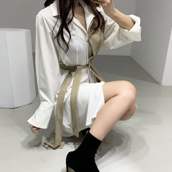 Gagaok Korejiešu Stilā Pavasara Kleita Sievietēm Jaunajā 2020. Gada Rudens Kokvilnas Viltus Divdaļīga Dāmas Krekls Kleitas Ar Garām Piedurknēm, Sieviešu Apģērbs