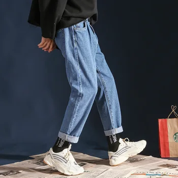 Pavasarī, Vasarā 2020. Gadam, Modes harēma melnās džinsa bikses vīriešu korejas taisni džinsi vīriešu zaudēt plaša kāju gadījuma apgriezts bikses homme