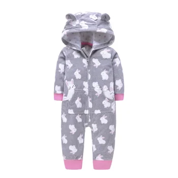 Infant baby romper 2020. gada Rudenī Ziemas kapuci silts polar fleece kukaiņu jaundzimušais zēns, meitene apģērbs jumpsuit sleepwear 0-24Months