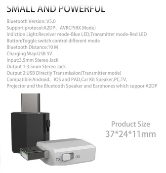 DISOUR Bluetooth 5.0 Audio Uztvērējs, Raidītājs USB Bluetooth Skaņas Karti, AUX RCA un 3,5 mm Jack TV PC Automašīnas Komplektu Bezvadu Adapteri