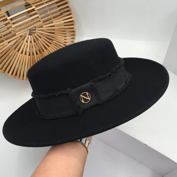Eiropā un Britu classic black hat sieviešu vilnas modes sieviešu puses posmā jūra dzīvoklis hat, Fedora