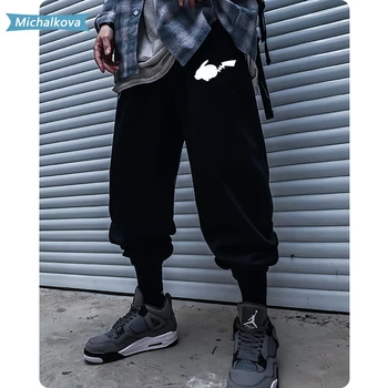 Vīriešu apģērbu Atstarojošs treniņbikses Jogger Elastīgs komiksu vidukļa drukāt Harajuku Japāņu Hip hop Simcoe Iela michalkova