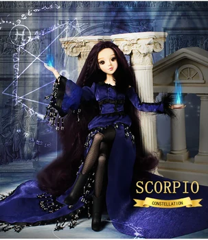 DBS bjd MMGirl 12 Zvaigznājs Skorpions 1/6 30cm lelle tumši violeta kleita, cepure, fantāzijas tērps rotaļlietu meitenei dāvanu