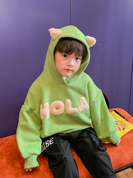 Zēnu Vilnas Kapuci Džemperis 2020 Jaunas Ziemas Bērnu Jaka Bērnu korejiešu Stila Ziemā Silts Džemperis
