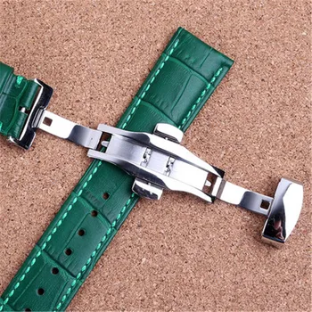 Īstas Ādas Green bamboo grain Watchband Tauriņš Sprādzes 12mm 14mm 16mm 18mm 20mm 22mm Vīriešu Sieviešu pulksteņu Siksniņas rokassprādze