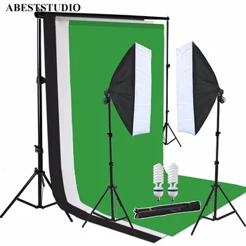 ASTUDIO Foto Studijas komplekts foto softbox karstā pārdot Foto Studijas komplekts + 1.6x3m Melns Balts Zaļš Fons Statīva Komplekts