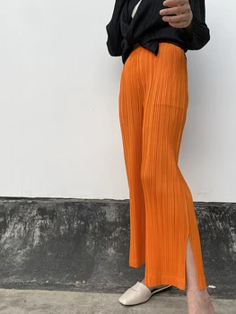 Miyake kroku bikses taisnas bikses plus lieluma rudenī 2020. gadam augstā vidukļa gadījuma big orange Potītes Garuma Bikses joggers korejas sieviešu