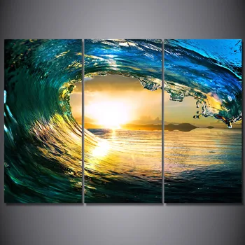 ArtSailing 3 panelis Gleznas HD sienas mākslas okeāna viļņu saulrietu jūras glezniecības mājas apdare attēlus dzīvojamā istaba Plakāti ny-5741