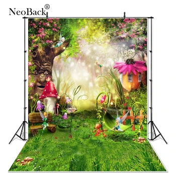 NeoBack Vinila Pavasarī Lieldienu Pasaku Meža Fotogrāfija Backdrops Bērniem Foniem Foto Studijā Sēnes Elfi Ziedi