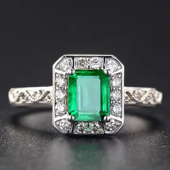 Dabīgais Zaļais Smaragda Akmens Gredzeni Sievietēm Patiesu 925 Sterling Sudraba Krāsā Zircon Gredzenu Taisnstūra Emerald Smalkas Rotaslietas