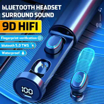 TWS bluetooth 5.0 Austiņas Lādēšanas Gadījumā Bezvadu Austiņas HIFI 9D Stereo TWS Sporta Ūdensizturīgs Earbuds Austiņas Ar Microph