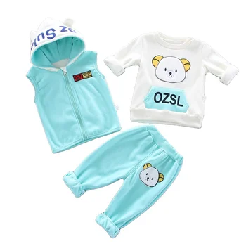 Jaunas Ziemas Baby Girl Drēbes Uzvalku Bērniem Zēnu Kokvilnas Kapuci Veste T Krekls, Bikses 3Pcs/set Toddler Modes Kostīms Bērniem Tracksuit