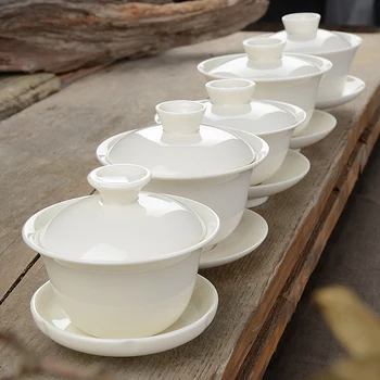 Ķīniešu Tradicionālā Tējas Komplekts Gaiwan Balta Porcelāna Tējas Komplekts Tureen Kausa Bļodā Tējas Ceremonija Kung Fu Keramikas Ziedu Tēju Master Cup