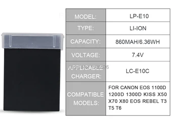 LP-E10 Akumulators LP E10 LPE10 Baterijas Canon EOS 1100D 1200D Rebel T3 53 Kiss X50 X70