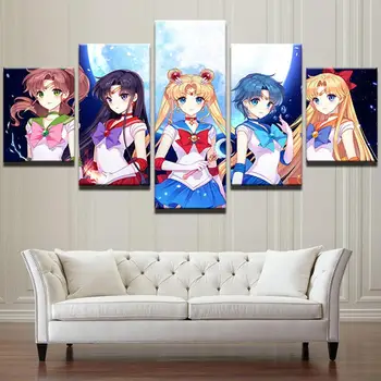 5 Gabals Sienas Mākslas Audekls Anime, Manga Sailor Moon Aizbildnis Usagi Tsukino Mājas Dekoratīvas Gleznas, Sienas Karājas Moduļu Bildes
