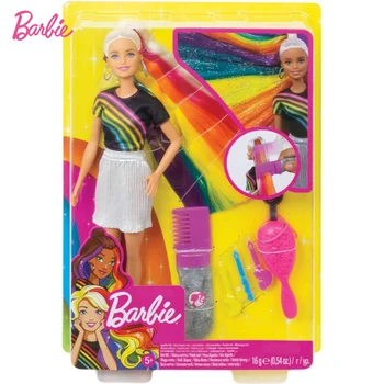 Barbie Varavīksnes Dzirksti Matiem Lelle ar Extra-Gara Blondīne Varavīksnes Matu Mirdzumam Želeja un Ķemme, Friziera Piederumi FXN96