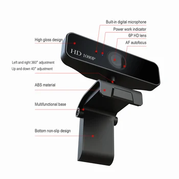 USB Web Kamera 5 Megapikseļu Auto Focus HD Webcam 1080P Web Kameras Cam Video Konference ar Mikrofonu, lai Portatīvo Datoru