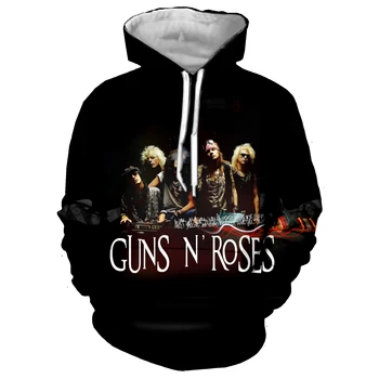 Guns N' Roses 3D Iespiesti Galvaskausa Rock Jaka Vīriešiem/sievietēm Hip Hop sporta Krekli Hoodies Rudens Streetwear pelēkā vārna Vīriešu Apģērbs, Žaketes