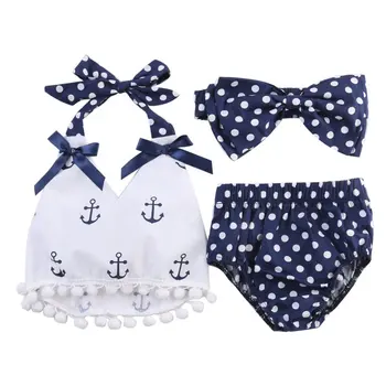 Infant Baby Toddler Meiteņu Drēbes, Topi Krekls Polka Dot Biksītes Galvas Joslā 3pcs Tērpiem Komplekts