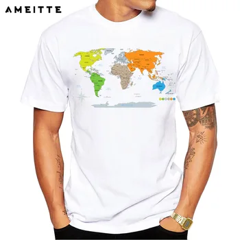AMEITTE Radošās pasaules kartē T-Krekls Vīriešu Pasūtījuma Zeme Pasaules kartē Druka T Kreklu Augstas Kvalitātes Gadījuma Streetwear Vīriešu t-veida Topi